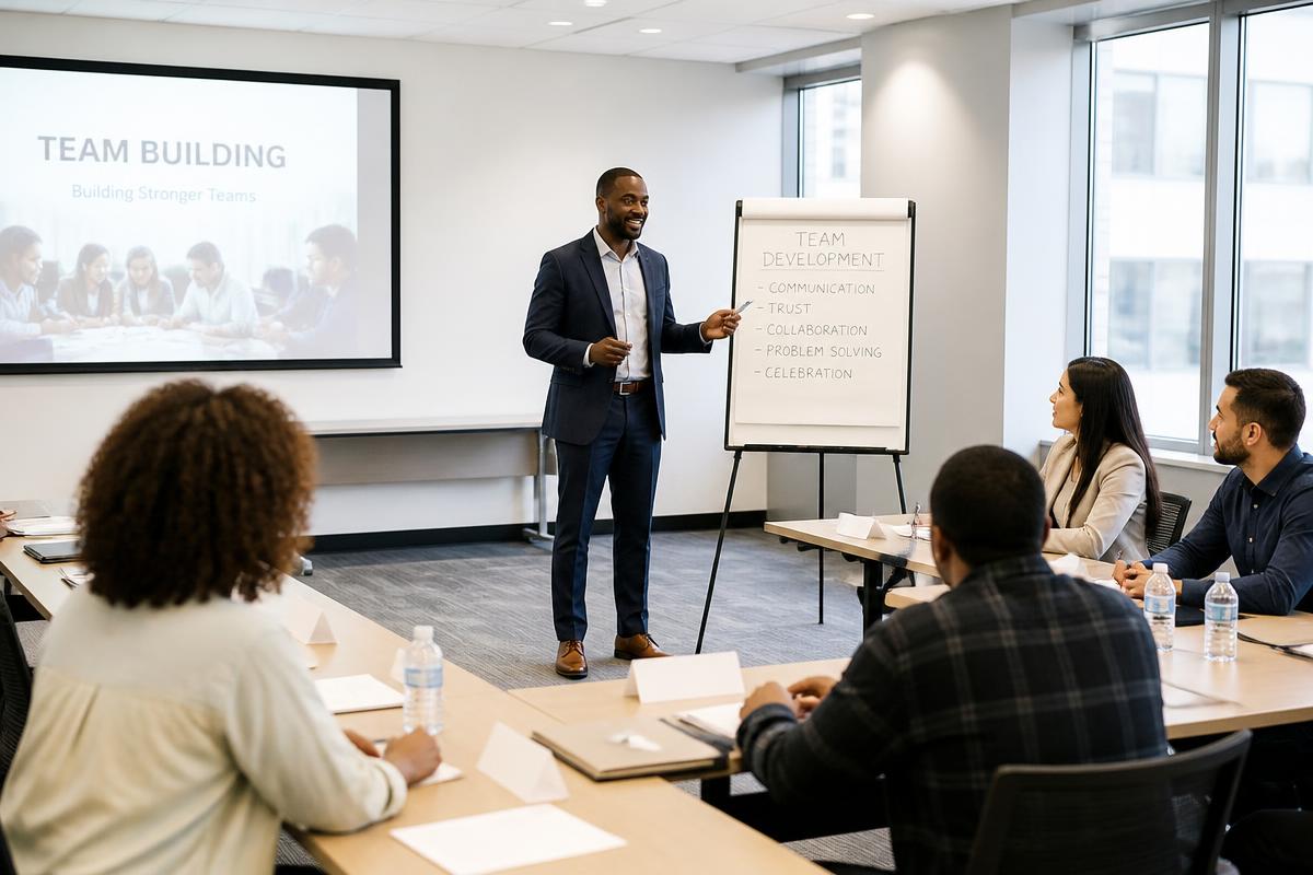 Black male facilitator leading a leadership training workshop