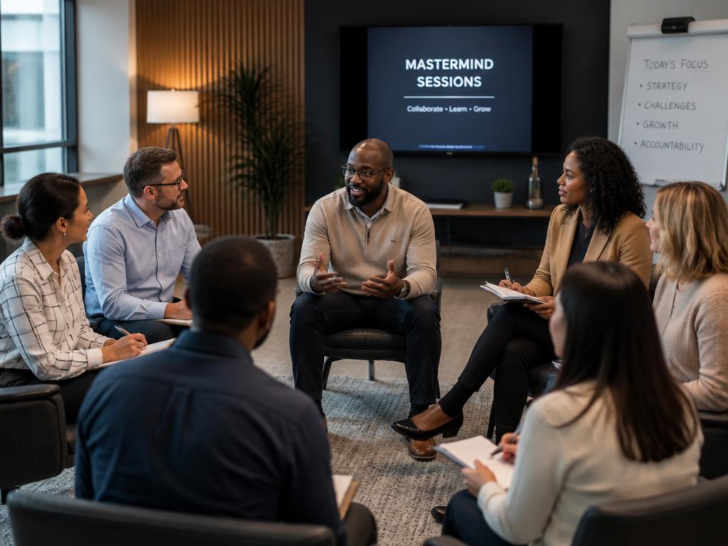 Black male facilitator leading a diverse mastermind peer group